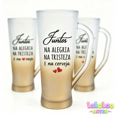 Caneca Chopp Slim Degradê Dourada Personalizada Casamento Noivinhos | Arte Cerimônia