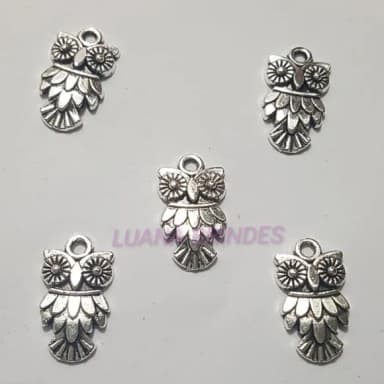 Pingente de Coruja em Metal Pratrado - Pct C/10 Unid