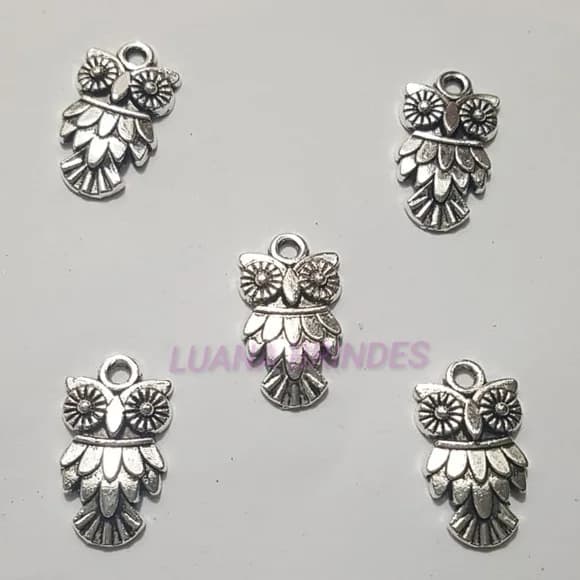 Pingente de Coruja em Metal Pratrado - Pct C/10 Unid