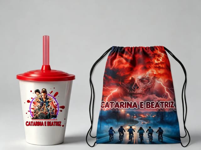 Kit Mochila e Copo Twister personalizado do Stranger Things