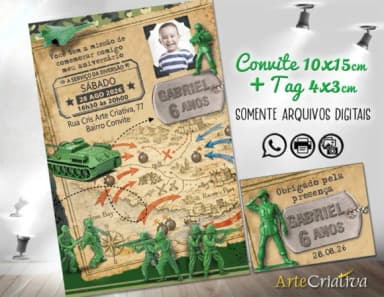 Convite Digital C/tag Exército Soldadinho