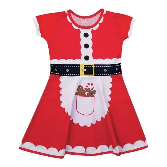 Vestido Infantil Fantasia Mamãe Noel com Avental e Biscoito de Gengibre