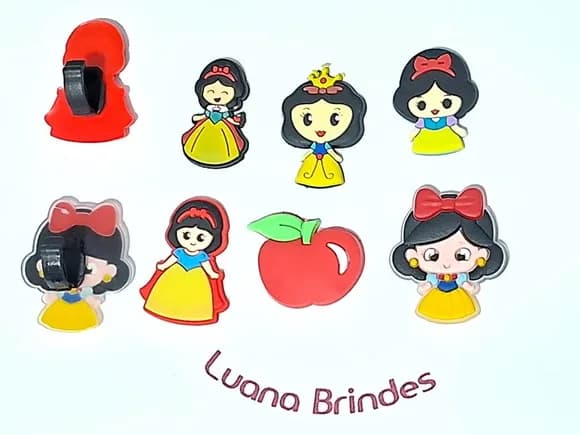 Aplique Branca de Neve C/adaptador para Tênis - 6 Unidades
