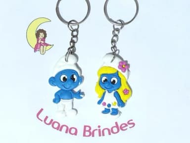 Chaveiro Smurf e Smurfette Emborrachado Pacote com 6 Unidade