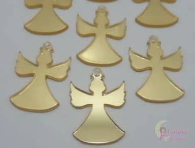 Pingente Anjinho de Acrílico Espelhado Dourado-pct c/7 unid
