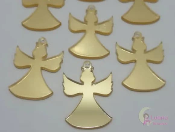 Pingente Anjinho de Acrílico Espelhado Dourado-pct c/7 unid