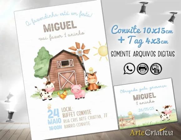 Convite Digital C/tag Fazenda Menino Aquarela 8