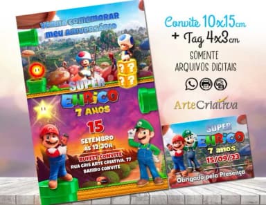 Convite Digital C/tag Super Mario Bros Filme