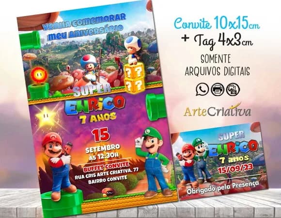 Convite Digital C/tag Super Mario Bros Filme