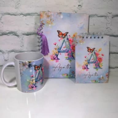 Kit Caderno, Bloquinho e Caneca Porcelana - Qualquer Tema