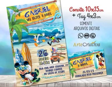 Convite Digital C/tag Mickey Mouse Praia 2