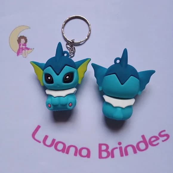 Chaveiro Pókemon Vaporeon Emborrachado 5cm Pct 2 Unidades