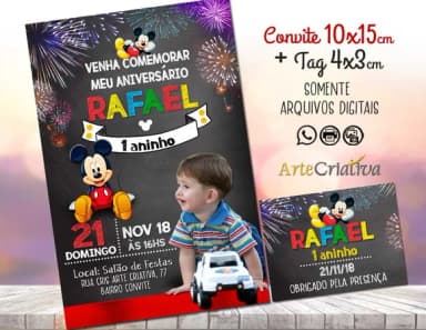 CONVITE DIGITAL C/TAG Mickey Mouse Chalk
