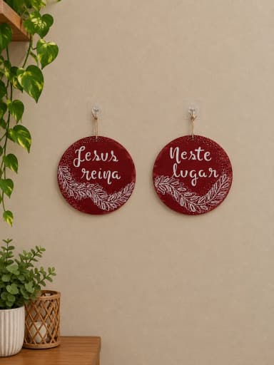Kit 2 Placas Decorativas Parede Jesus Reina Neste Lugar MDF 20cm