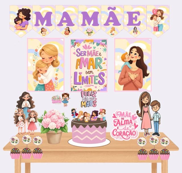 Kit Festa Só Um Bolinho DIA DAS MÃES - Decoração de Festa