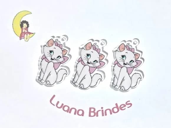 Pingente Gatinha Marie Acrílico Impresso - 5 Unidades