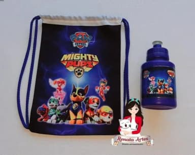 Mochila com Squeeze Personalizado Super Filhotes Patrulha