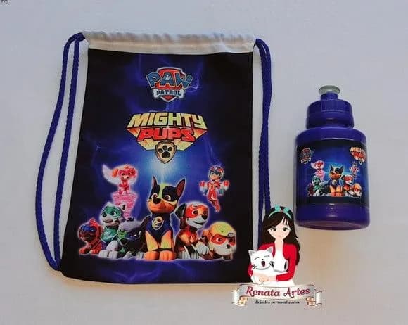 Mochila com Squeeze Personalizado Super Filhotes Patrulha