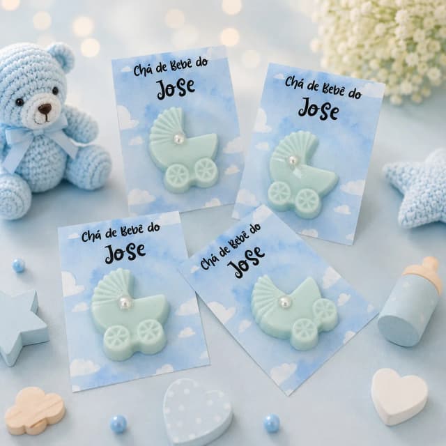 30 uni Lembrancinhas Mini Sabonete Carrinho de Bebê Azul Perfumado no Cartão Aniversário, Chá de Bebê, Batizado e etc.