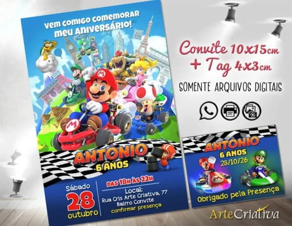 Convite Digital C/tag Super Mario Kart 2