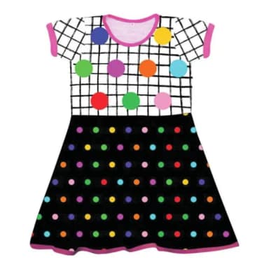Vestido Infantil Quadrícula E Bolas Casual Lúdico Rodado