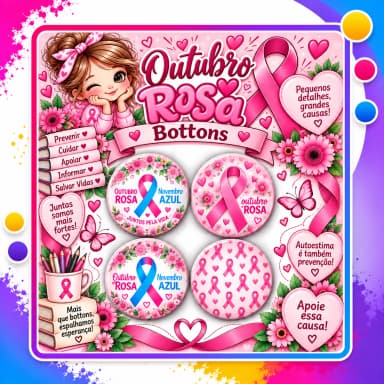 Bottons Outubro Rosa – Kit Personalizado para Campanhas, Eventos e Lembrancinhas
