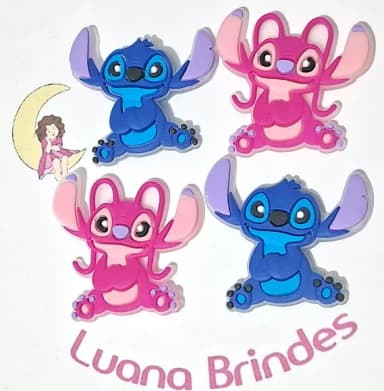 Aplique Stitch e Angel Emborrachado 4cm Pcts com 6 Unidades