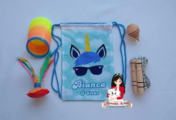 Mochila Boa Infância Tema Unicórnio Azul Face