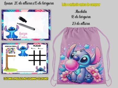 Kit mochilinha e Lousa Magica Personalizada do Stitch