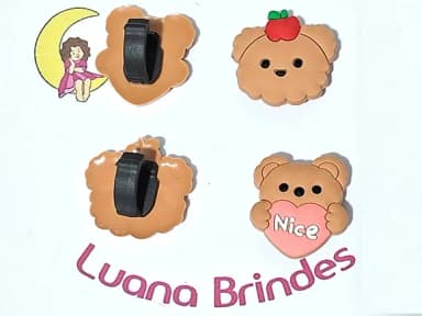 Pins para Cadarço Ursinho Emborrachado Pacote com 6 Unidades