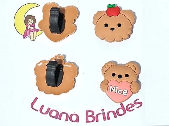 Pins para Cadarço Ursinho Emborrachado Pacote com 6 Unidades