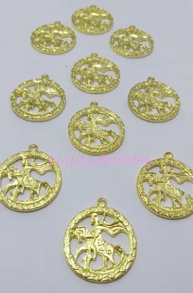 Medalha São Jorge em Metal Dourado de 3,2cm 4 Unidades