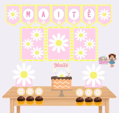 Kit Festa Só Um Bolinho MARGARIDAS - Decoração de Festa