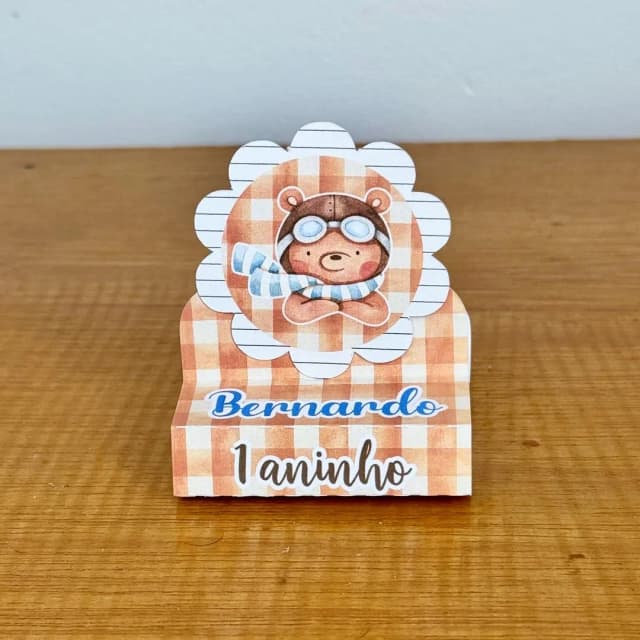 PEGUE E MONTE - Porta Bis Duplo Personalizados URSINHO AVIADOR - Decoração de Festa | Lembrancinhas | Aniversário | Personalizados