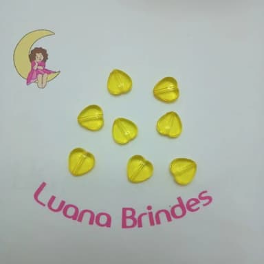 Coração Passante Amarelo Acrilico 14mm Pct 30 Unidades
