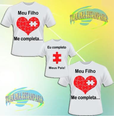 Kit 3 Camisetas - Coração Mãe, Pai e Filho