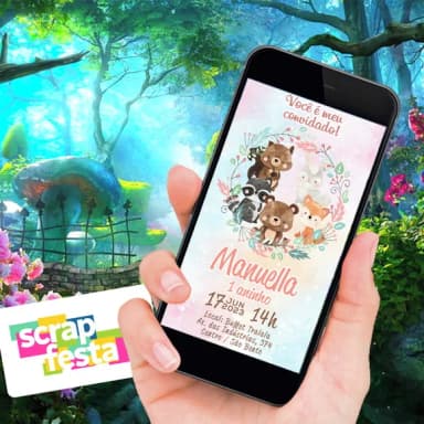 Convite Digital Personalizado Floresta Encantada Aquarela