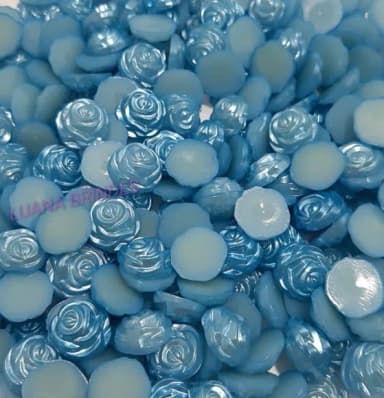 Meia Pérola Flor Azul - 12mm - pct c/ 100 unidades