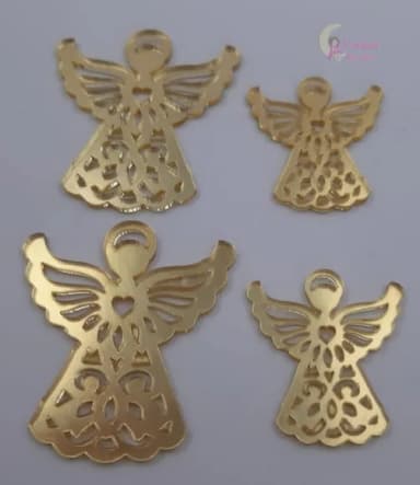 Kit aplique Anjos acrílico espelhado Dourado - pct c/3 kit