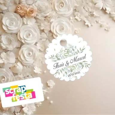 Tag Redonda Escalopada com Furinho Festa Casamento Elegante