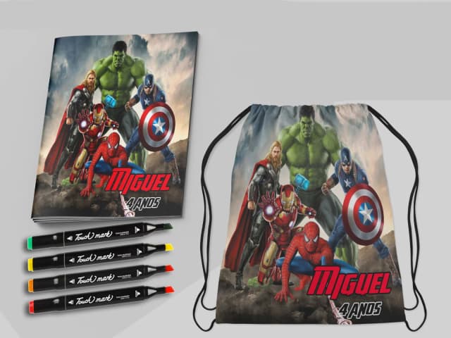 Kit Mochila e Revista de colorir com Canetinhas dos Vingadores