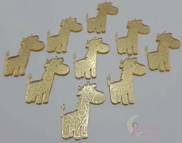 Aplique Girafa Acrílico Espelhado Dourado -pct c/7 unid