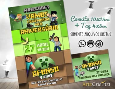 Convite Digital C/tag Minecraft 2