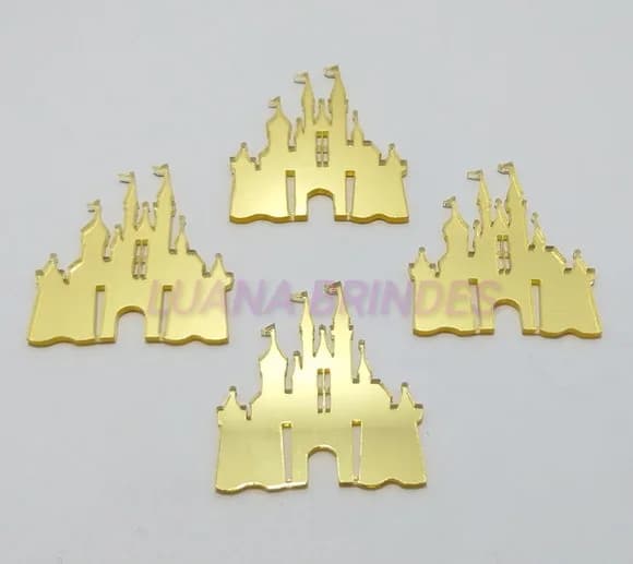 Aplique Castelo em Acrílico Espelhado Dourado - 4,1cm