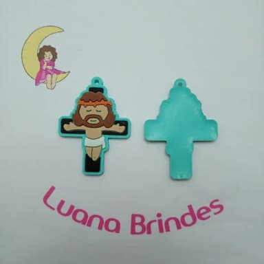 Pingente Crucifixo Verde de Borracha 5cm Pct 4 Unidades