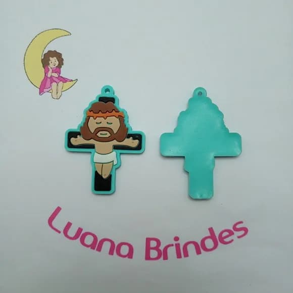 Pingente Crucifixo Verde de Borracha 5cm Pct 4 Unidades