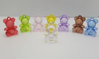 Ursinho Pingente Colorido de Acrílico 3,5cm Pct 7 Unidades
