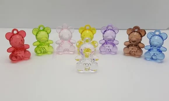 Ursinho Pingente Colorido de Acrílico 3,5cm Pct 7 Unidades