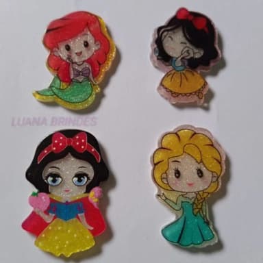 Aplique Princesas Variadas de Acrílico - Pct com 8 Unidades
