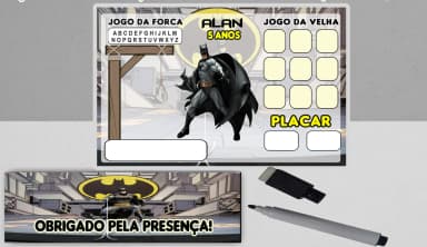 Lembrancinhas infantil do Batman jogo da velha e forca personalizada